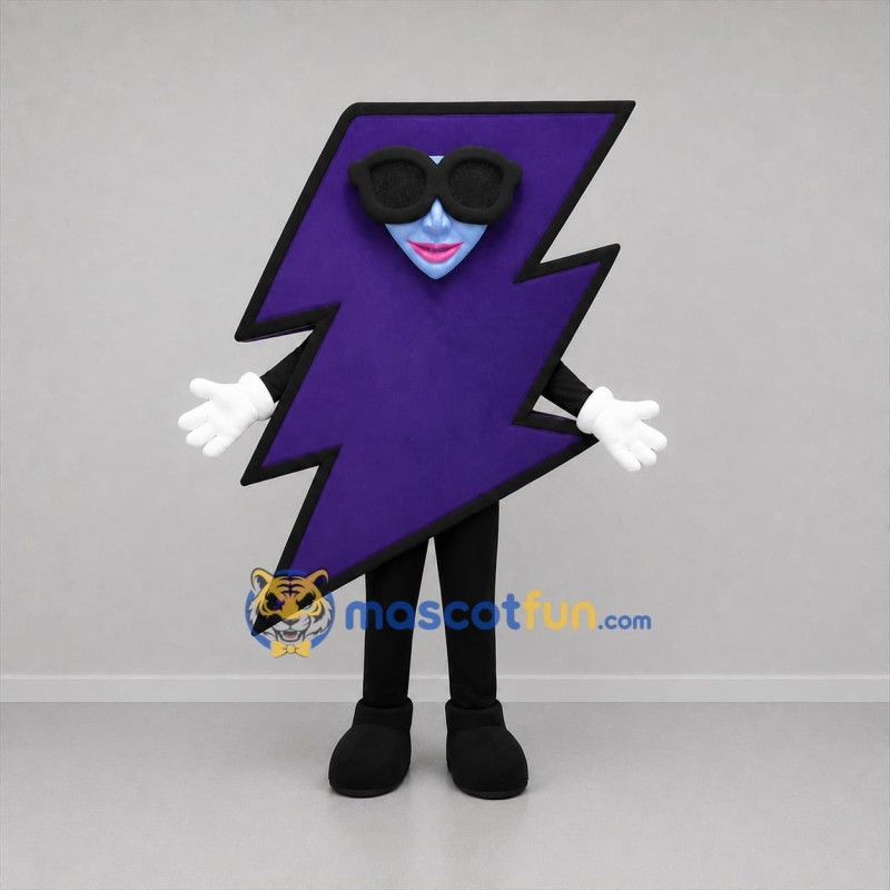Custom Purple and Black Lightning Bolt Mascot Costume Adult Full Body Suit for Sports Events