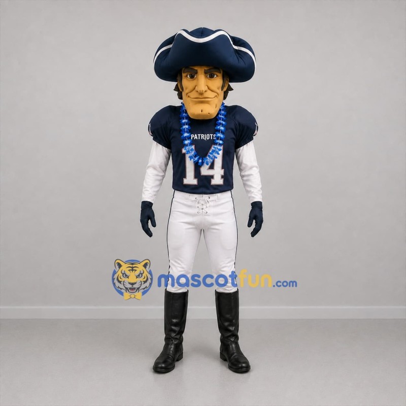 Custom Blue and White Patriot Mascot Costume Adult Full Body Suit for Football Games