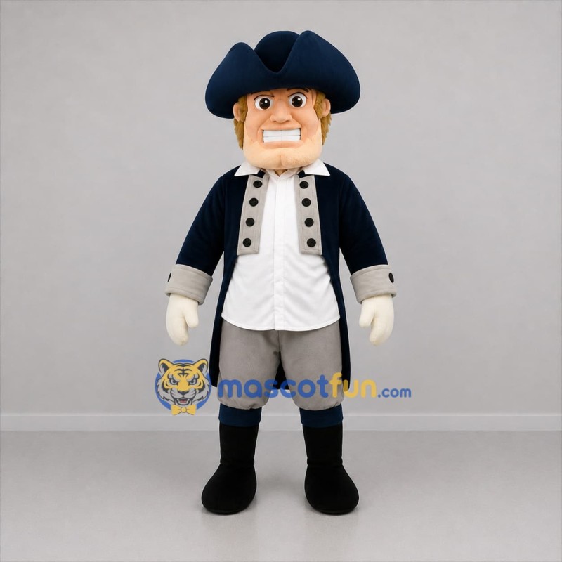 Custom Blue and Gray Colonial Soldier Mascot Costume Adult Full Body Suit for Historical Events