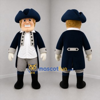 Custom Blue and Gray Colonial Soldier Mascot Costume Adult Full Body Suit for Historical Events