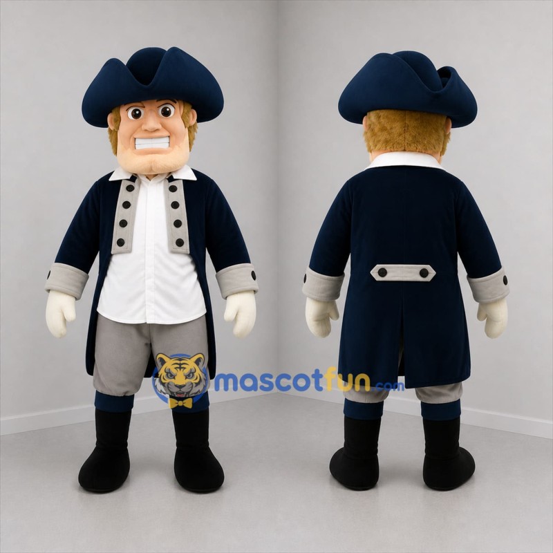 Custom Blue and Gray Colonial Soldier Mascot Costume Adult Full Body Suit for Historical Events