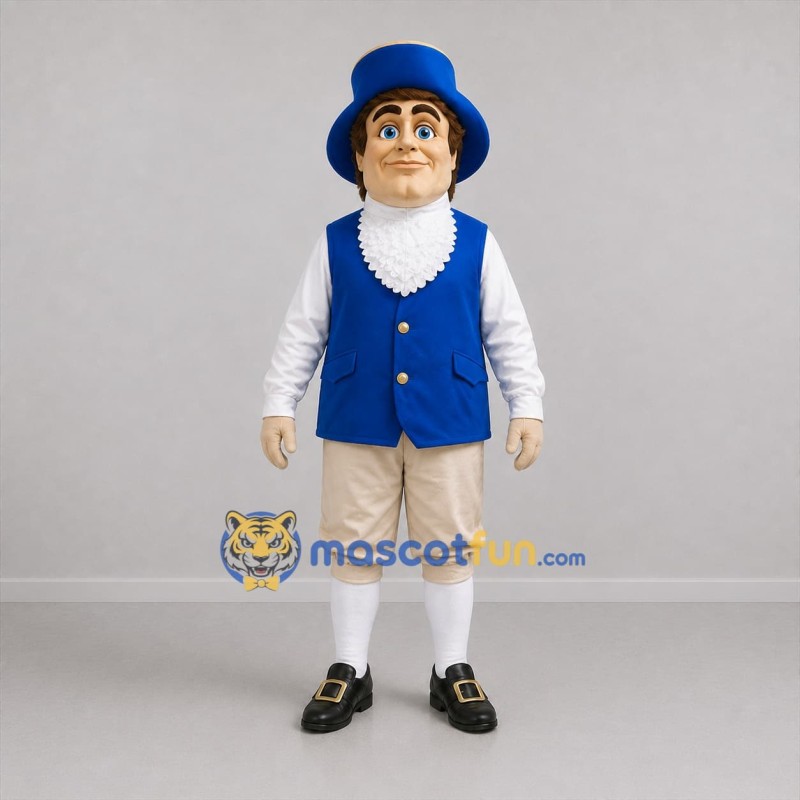 Custom Blue and White Gentleman Mascot Costume Adult Full Body Suit for Historical Events