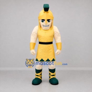 Custom Gold and Green Spartan Warrior Mascot Costume Adult Full Body Suit for Sports Events