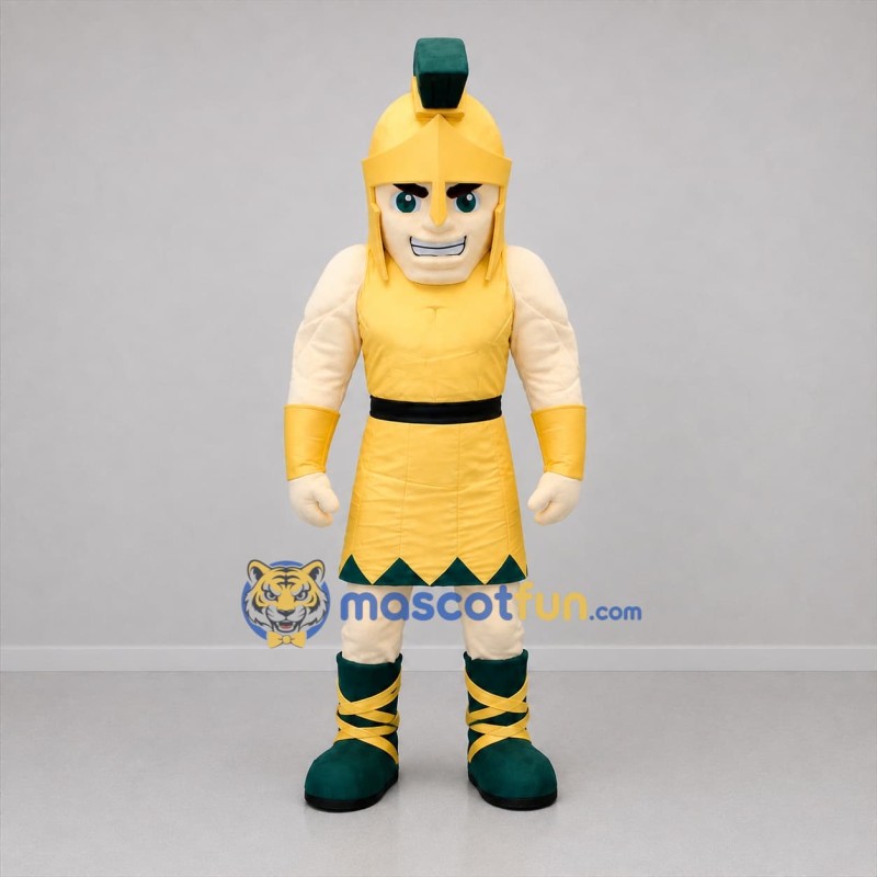 Custom Gold and Green Spartan Warrior Mascot Costume Adult Full Body Suit for Sports Events