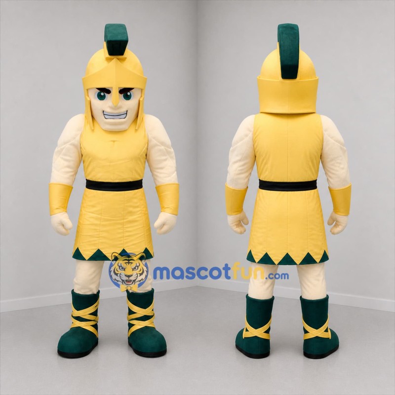 Custom Gold and Green Spartan Warrior Mascot Costume Adult Full Body Suit for Sports Events