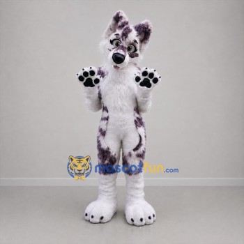 Custom White and Purple Spotted Canine Mascot Costume Adult Full Body Suit for Cosplay Events