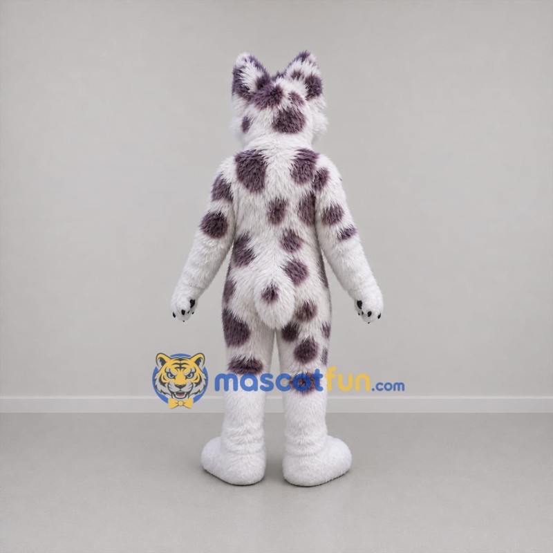 Custom White and Purple Spotted Canine Mascot Costume Adult Full Body Suit for Cosplay Events