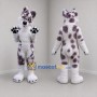 Custom White and Purple Spotted Canine Mascot Costume Adult Full Body Suit for Cosplay Events