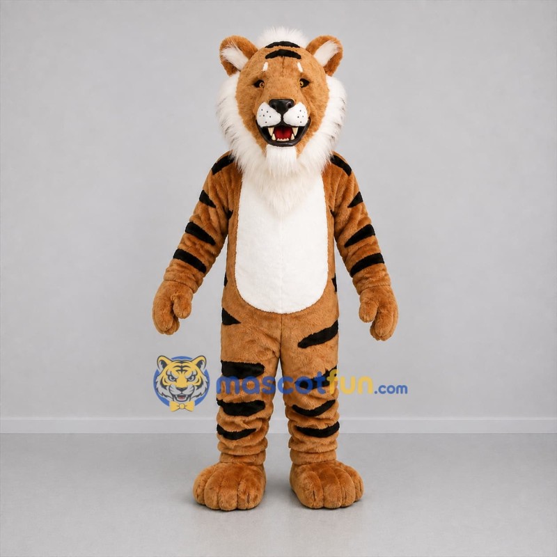 Custom Tan and Black Tiger Mascot Costume Adult Full Body Suit for Zoo Events