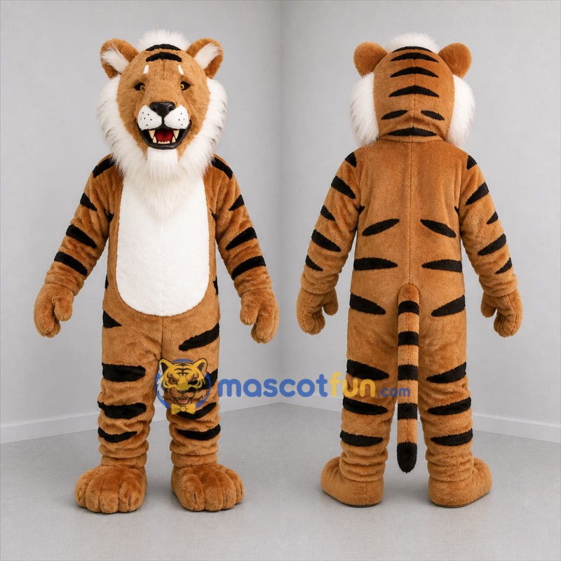 Custom Tan and Black Tiger Mascot Costume Adult Full Body Suit for Zoo Events