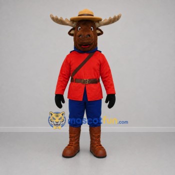 Custom Brown and Red Moose Mountie Mascot Costume Adult Full Body Suit for Community Events