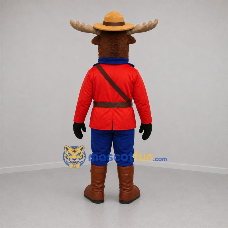 Custom Brown and Red Moose Mountie Mascot Costume Adult Full Body Suit for Community Events