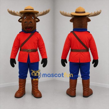 Custom Brown and Red Moose Mountie Mascot Costume Adult Full Body Suit for Community Events