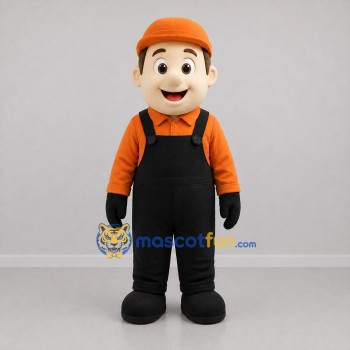 Custom Orange and Black Worker Mascot Costume Adult Full Body Suit for Trade Shows