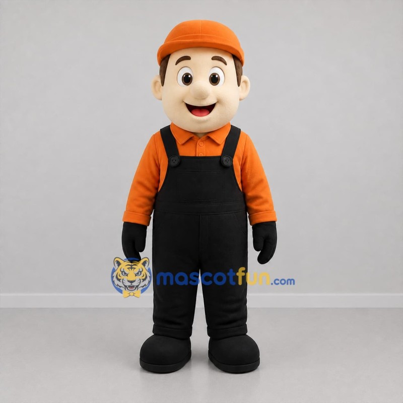 Custom Orange and Black Worker Mascot Costume Adult Full Body Suit for Trade Shows