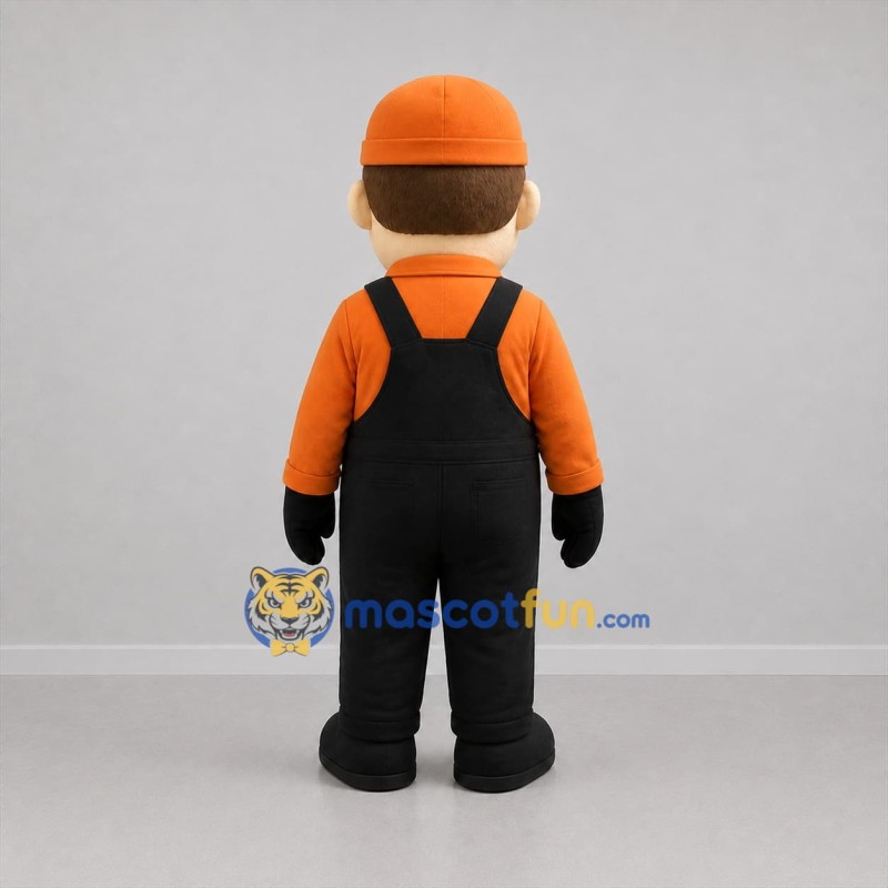 Custom Orange and Black Worker Mascot Costume Adult Full Body Suit for Trade Shows
