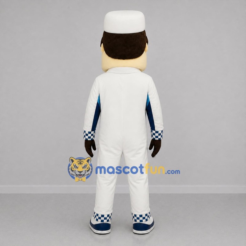 Custom White and Blue Racing Driver Mascot Costume Adult Full Body Suit for Motorsport Events