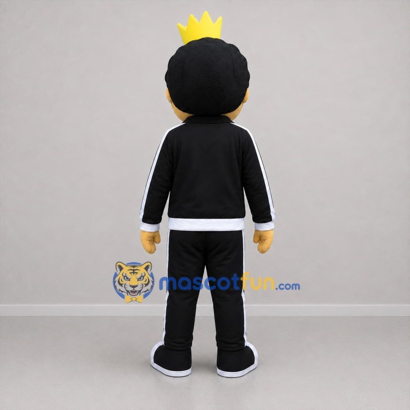 Custom Black and Gold Crowned Boy Mascot Costume Adult Full Body Suit for Birthday Parties