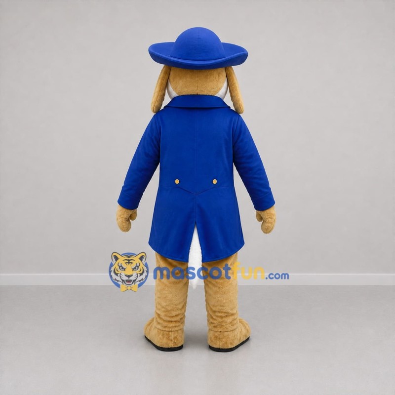 Custom Tan and Blue Gentleman Dog Mascot Costume Adult Full Body Suit for Theater Events