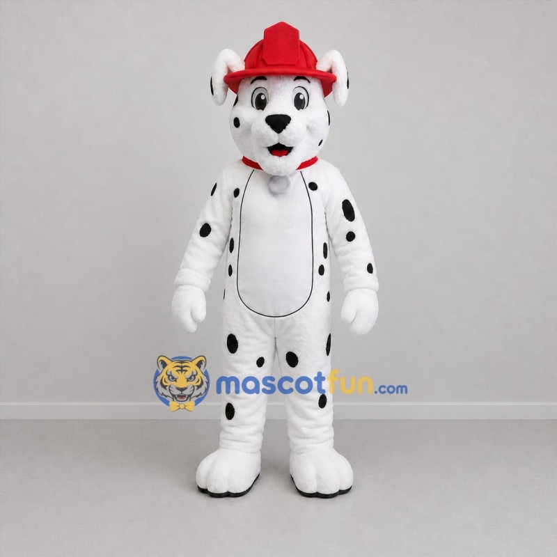 Custom White and Red Firefighter Dalmatian Mascot Costume Adult Full Body Suit for Fire Safety Events