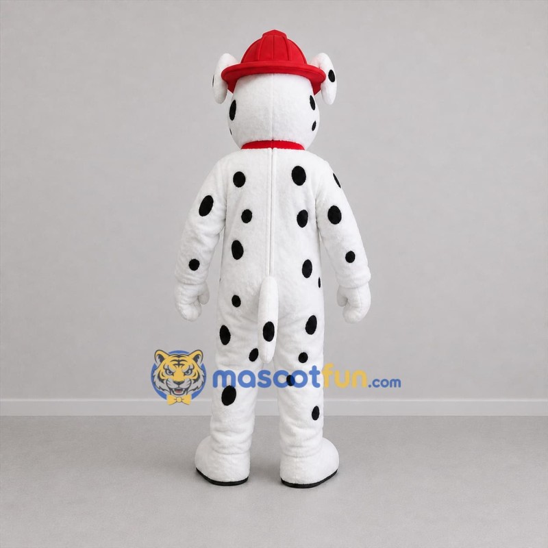 Custom White and Red Firefighter Dalmatian Mascot Costume Adult Full Body Suit for Fire Safety Events