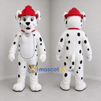 Custom White and Red Firefighter Dalmatian Mascot Costume Adult Full Body Suit for Fire Safety Events
