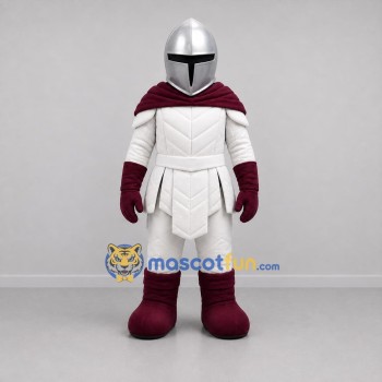 Custom White and Burgundy Knight Mascot Costume Adult Full Body Suit for Medieval Festivals
