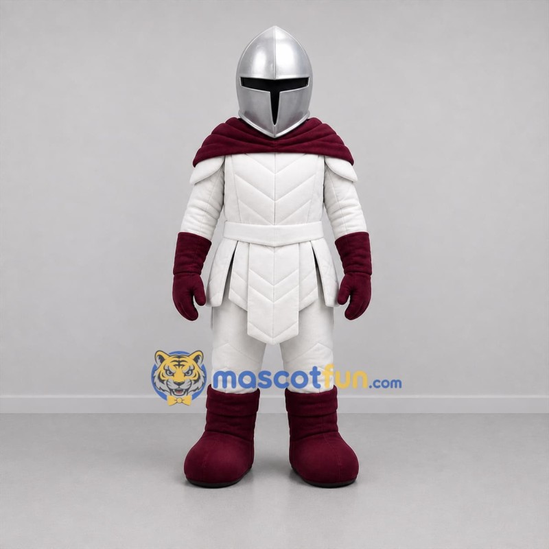 Custom White and Burgundy Knight Mascot Costume Adult Full Body Suit for Medieval Festivals