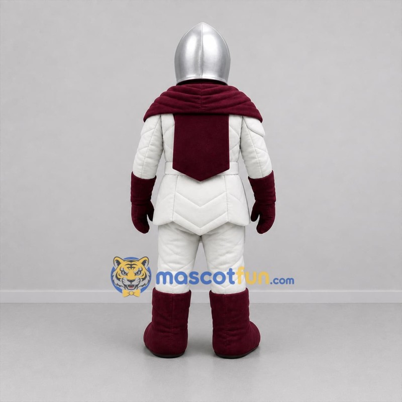 Custom White and Burgundy Knight Mascot Costume Adult Full Body Suit for Medieval Festivals