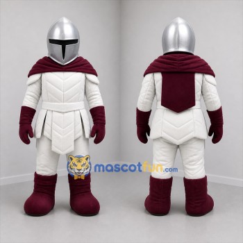 Custom White and Burgundy Knight Mascot Costume Adult Full Body Suit for Medieval Festivals
