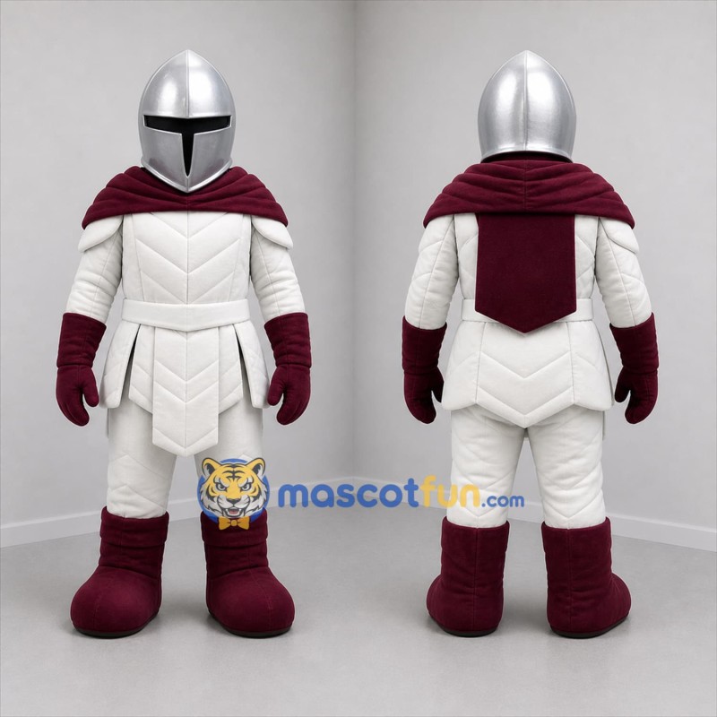 Custom White and Burgundy Knight Mascot Costume Adult Full Body Suit for Medieval Festivals