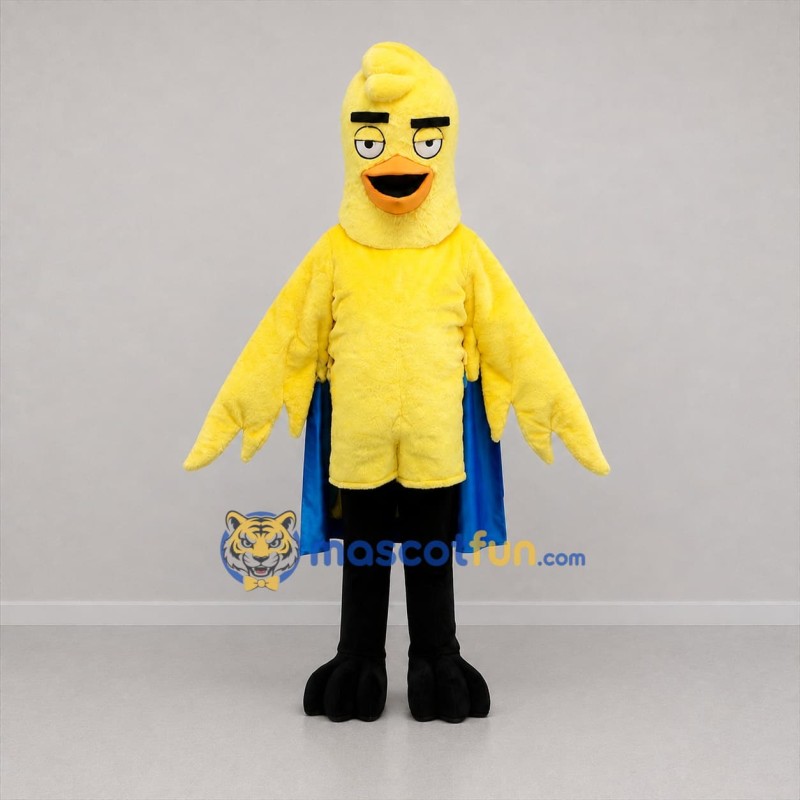 Custom Yellow and Blue Superhero Bird Mascot Costume Adult Full Body Suit for School Events