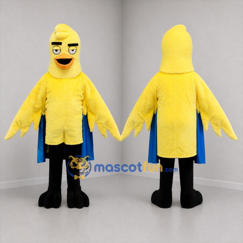 Custom Yellow and Blue Superhero Bird Mascot Costume Adult Full Body Suit for School Events