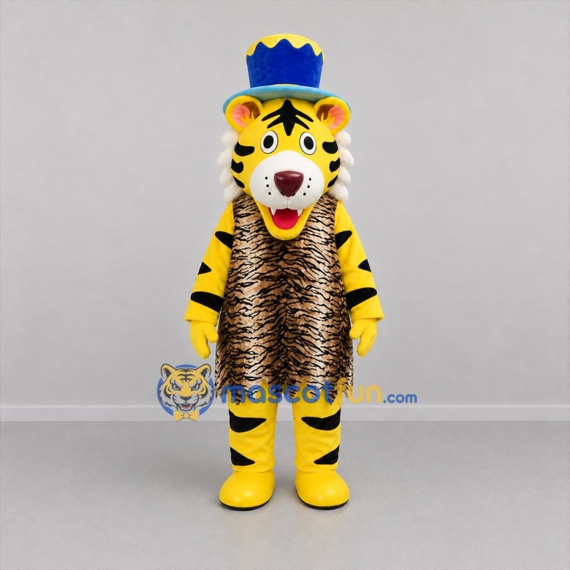 Custom Yellow and Blue Tiger King Mascot Costume Adult Full Body Suit for Theater Events