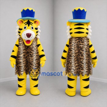 Custom Yellow and Blue Tiger King Mascot Costume Adult Full Body Suit for Theater Events