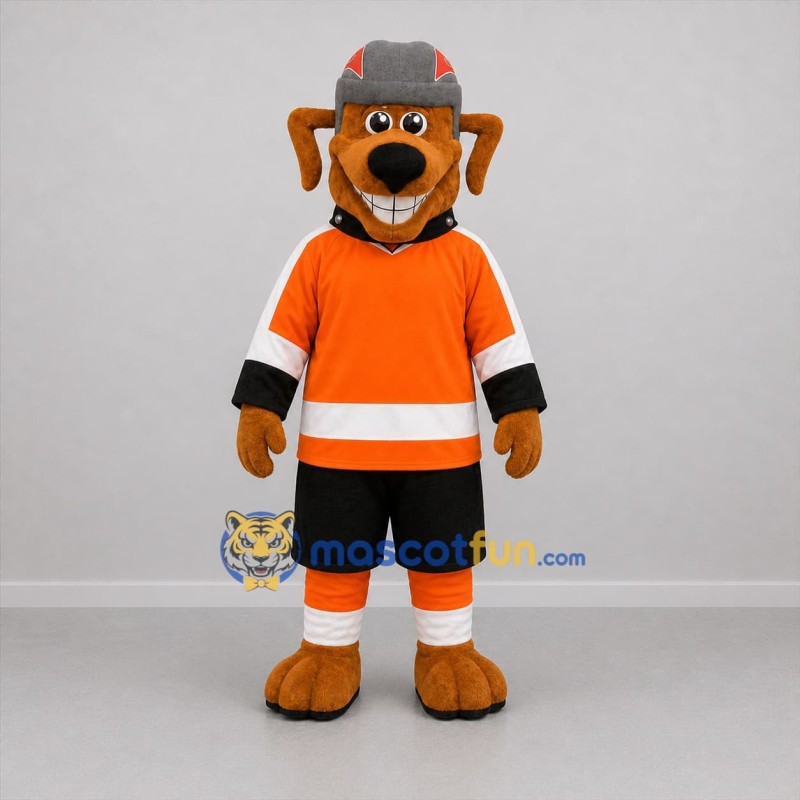 Custom Brown and Orange Hockey Dog Mascot Costume Adult Full Body Suit for Hockey Games