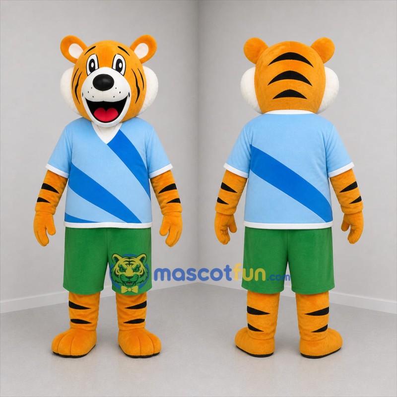 Custom Orange and Blue Tiger Mascot Costume Adult Full Body Suit for Sports Events