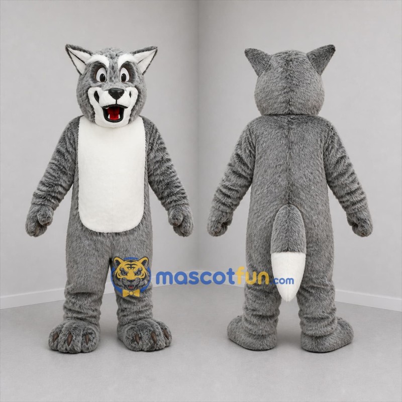 Custom Gray and White Wolf Mascot Costume Adult Full Body Suit for Wildlife Events
