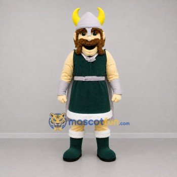 Custom Green and Silver Viking Mascot Costume Adult Full Body Suit for Historical Events