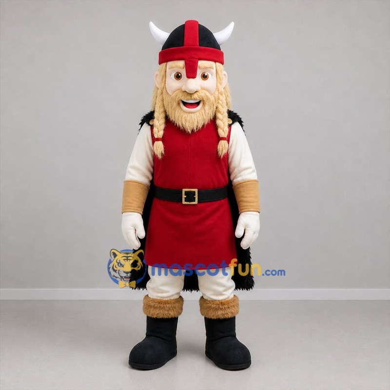 Custom Red and Black Viking Mascot Costume Adult Full Body Suit for Historical Events