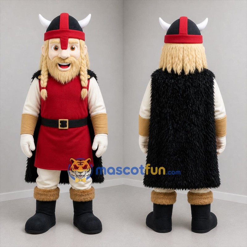 Custom Red and Black Viking Mascot Costume Adult Full Body Suit for Historical Events