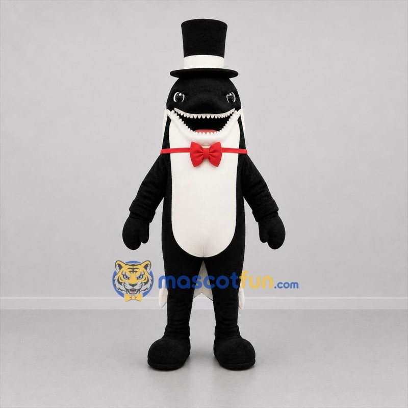 Custom Black and White Gentleman Shark Mascot Costume Adult Full Body Suit for Ocean Events
