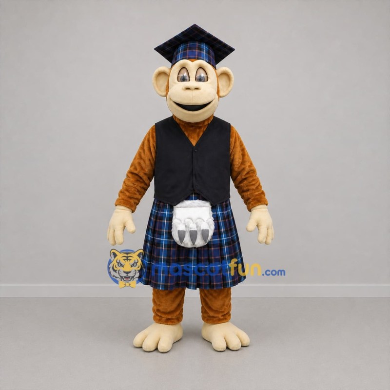 Custom Brown and Blue Monkey in Kilt Mascot Costume Adult Full Body Suit for Cultural Festivals