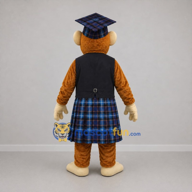 Custom Brown and Blue Monkey in Kilt Mascot Costume Adult Full Body Suit for Cultural Festivals