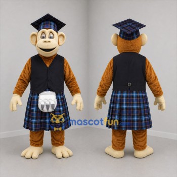 Custom Brown and Blue Monkey in Kilt Mascot Costume Adult Full Body Suit for Cultural Festivals