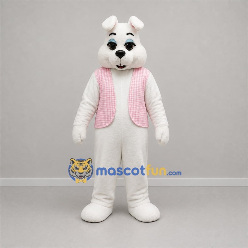 Custom White and Pink Bunny Mascot Costume Adult Full Body Suit for Easter Events