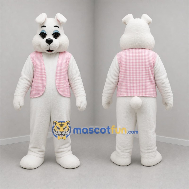 Custom White and Pink Bunny Mascot Costume Adult Full Body Suit for Easter Events