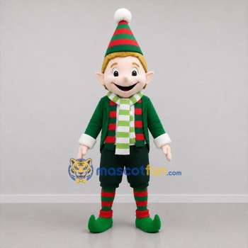 Custom Green and Red Christmas Elf Mascot Costume Adult Full Body Suit for Christmas Events