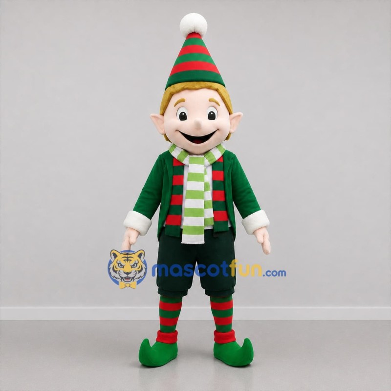 Custom Green and Red Christmas Elf Mascot Costume Adult Full Body Suit for Christmas Events