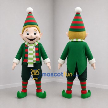 Custom Green and Red Christmas Elf Mascot Costume Adult Full Body Suit for Christmas Events